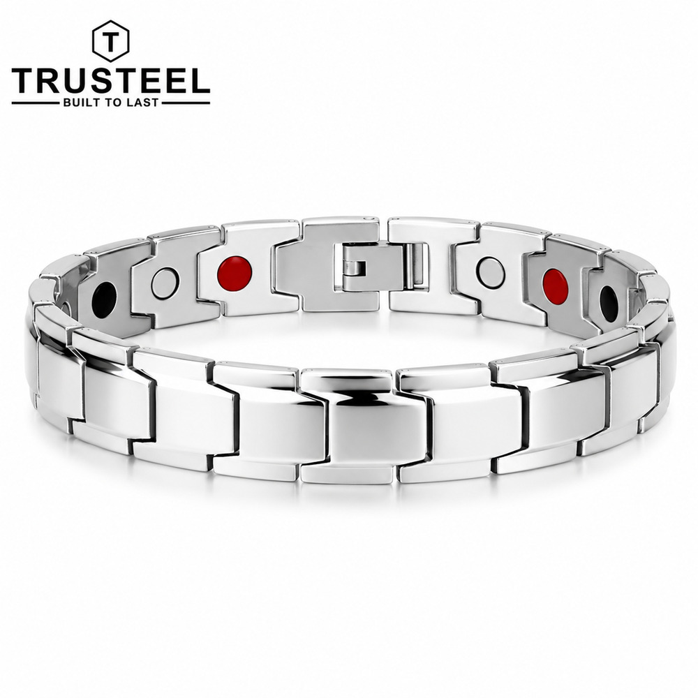 Men’s Silver Magnetic Bracelet 316L Stainless Steel Energy Therapy Link 8.5”
